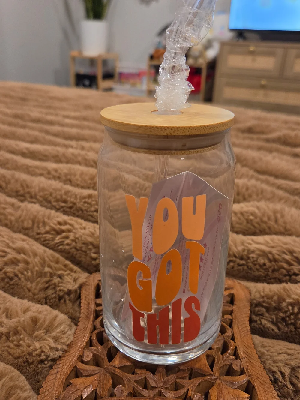 You Got This Glass Tumbler With Glass Straw and Bamboo Lid 16oz